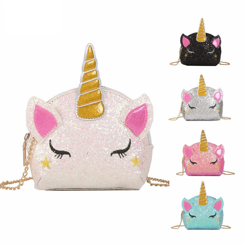 

2019 New Girls Purses and Handbags For Women Small Wallet Shiny Unicorn Shoulder Bag Kid Ladies Coin Bolsa