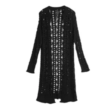Long Over The Knee Cardigan Sweater Male Hair Stylist Clothing Openwork Knit Jacket Black Slim Sweater Men Ropa De Hombre 2020
