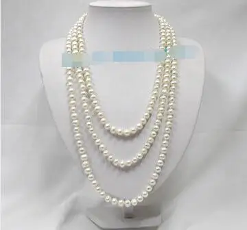 

Free Shipping>> new hot style 120" 9mm nature white FW luster pearls necklace