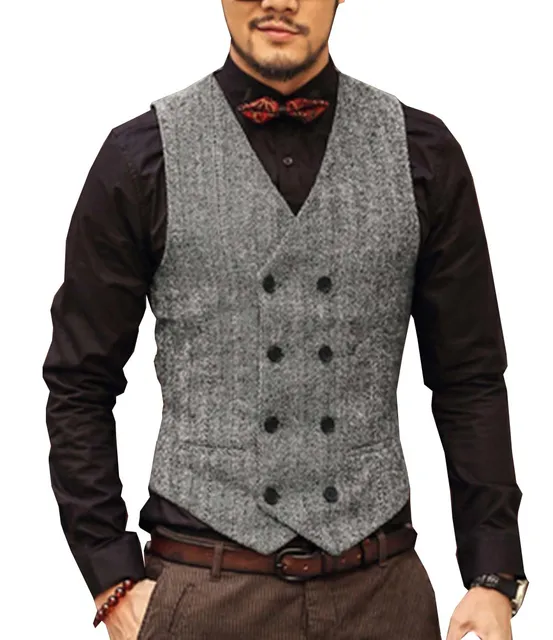Burgundy Men's Double breasted Vest slim fit woolen/Tweed suit vest ...