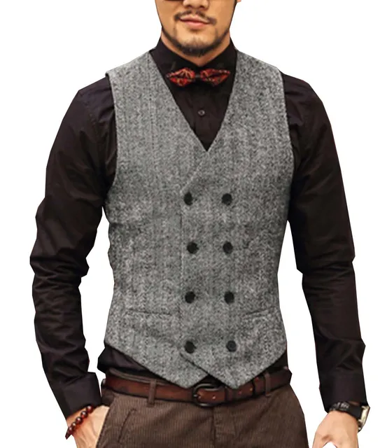 Burgundy Men's Double breasted Vest slim fit woolen/Tweed suit vest