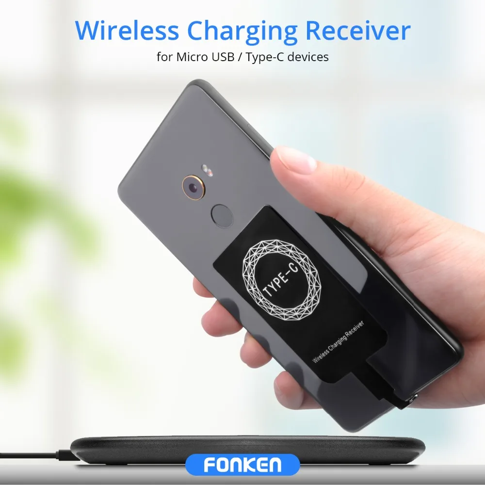 FONKEN USB اللاسلكية شحن استقبال العالمي الروبوت المصغّر USB نوع-C تشى اللاسلكية شاحن تهمة سادة وحدة للهاتف المحمول
