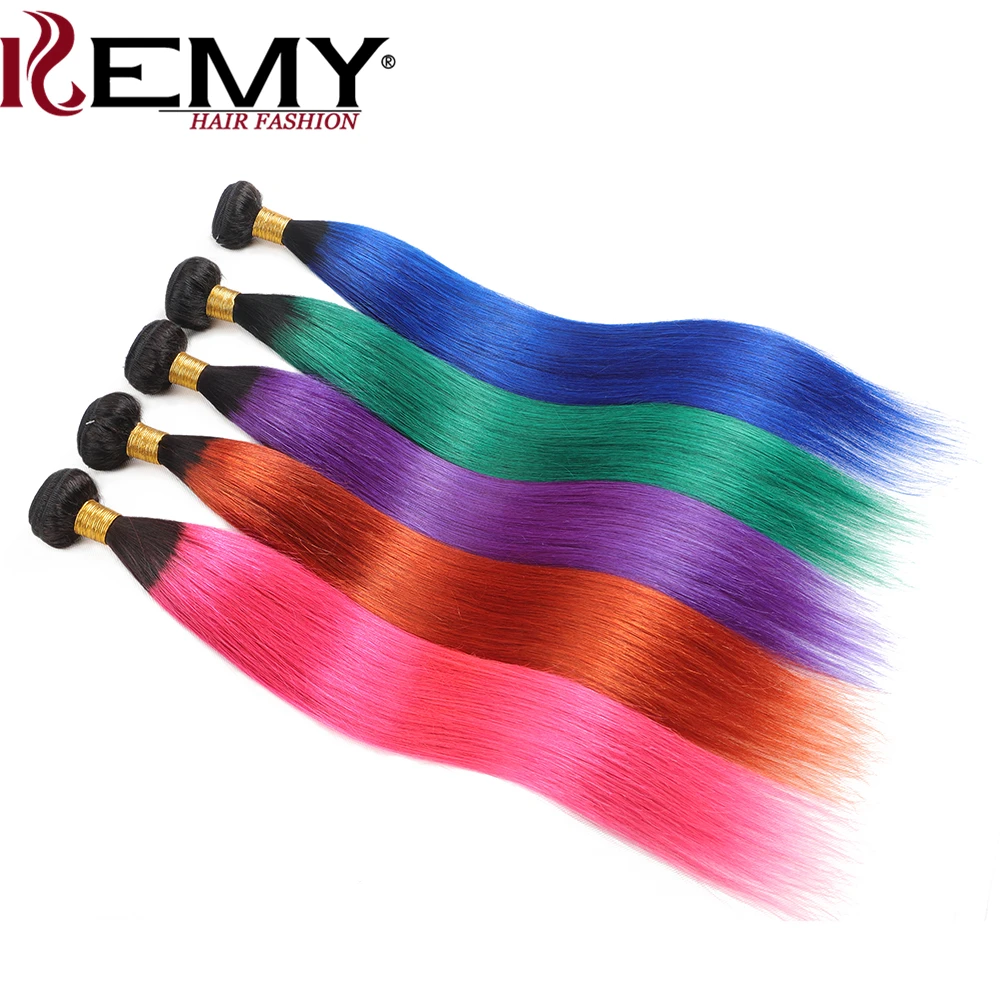

Pink Blue Green Grey Human Hair Bundles KEMY HAIR Pre-Colored Brazilian Straight Human Hair Weave Bundles 1PC Non-Remy Hair Weft