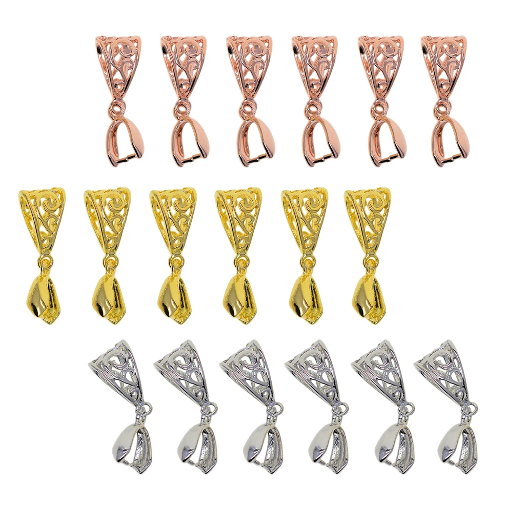 18Pcs, 3 Mixed Colors Pinch Bails Clasp Connectors for Pendant Making - Gold, Rose Gold & Platinum (1.02 x 0.35 x 0.28')