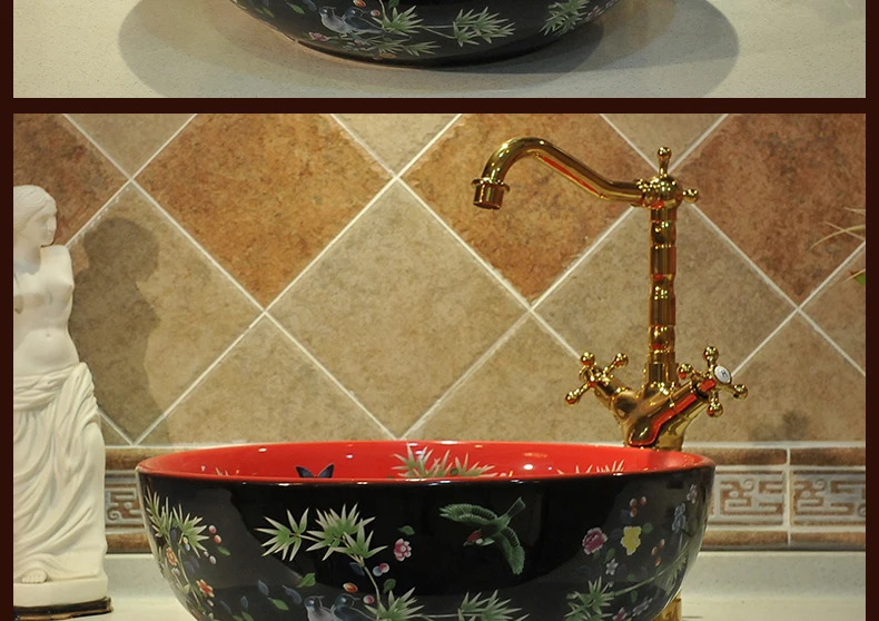 Counter Top porcelain wash basin bathroom sinks ceramic bowl wash basin flower and bird (10)