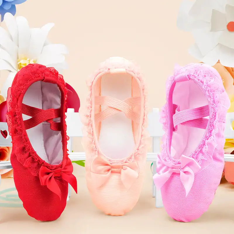 Girls Soft Canvas Ballet Slippers Lace 