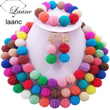 

Laanc Simulated Pearl Multicolor African Beads Jewelry Set for Women Nigerian Wedding Necklace SP3R011