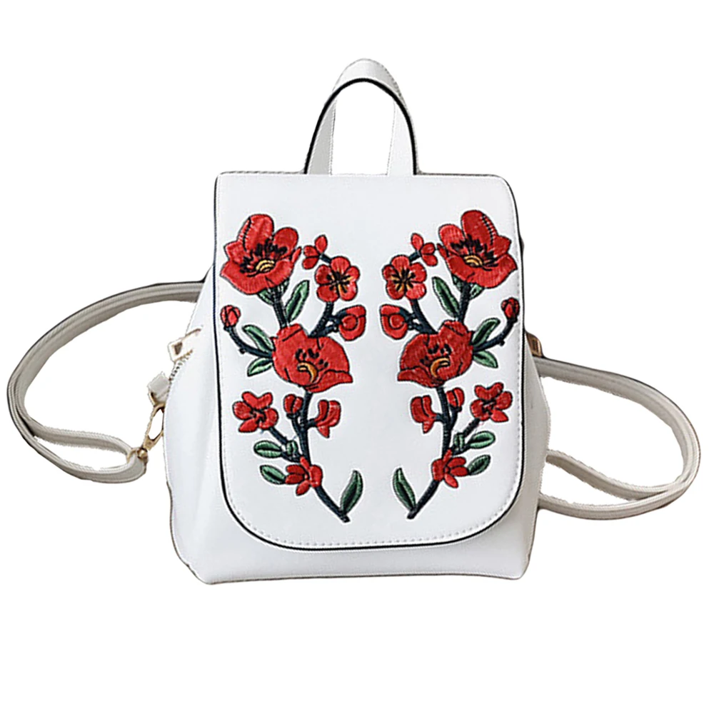 SFG HOUSE Fashion Women PU Leather Backpack 2017 Girls Flower Embroidery Shoulder Bags Schoolbag Korean Style