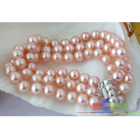 

Free shipping >>>>>>p1348 3ROW 9MM ROUND PINK FRESHWATER CULTURED PEARL BRACELET