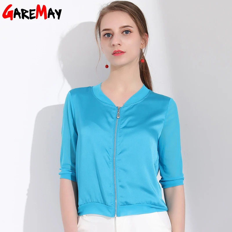 Garemay رقيقة النساء سترة الصيف السراويل عارضة ضئيلة سيدة المعاطف أبلى زائد الحجم المرأة معطف سستة الشمس الحرير الأساسي الإناث