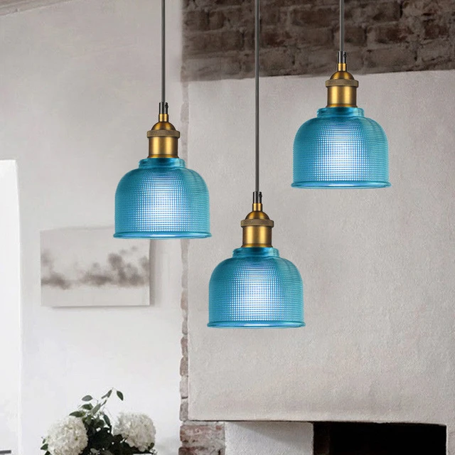 Blue Glass Pendant Lights Kitchen Island Light Bar Modern Pendant