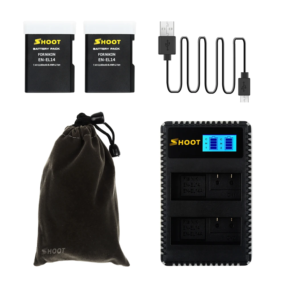 Снимать 2 шт . EN EL14 EL14A RU Батарея + ЖК дисплей USB Dual Зарядное устройство для Nikon D3100 D3200
