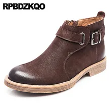 Г.; дизайнерская обувь на меху; сезон осень-зима; ботильоны из кожи с натуральным лицевым покрытием; цвет коричневый; обувь из искусственной кожи; винтажные мотоботы; Роскошные осенние мужские ботинки на молнии