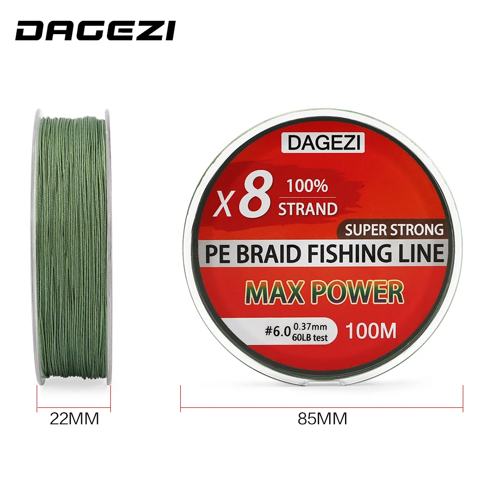 DAGEZI 8 حبلا ينسج PE مضفر خطوط الصيد 10-80LB 100 متر سوبر قوي المتعددة الشعيرات الصيد خطوط 6 ألوان حبل