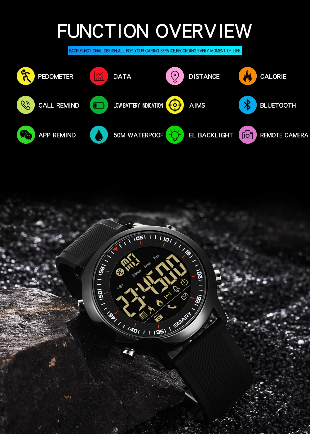 Male Smart Sport Watch Pedometer G Type Shock Outdoor Watches 50M Waterproof Digital Men Wristwatch IOS Android