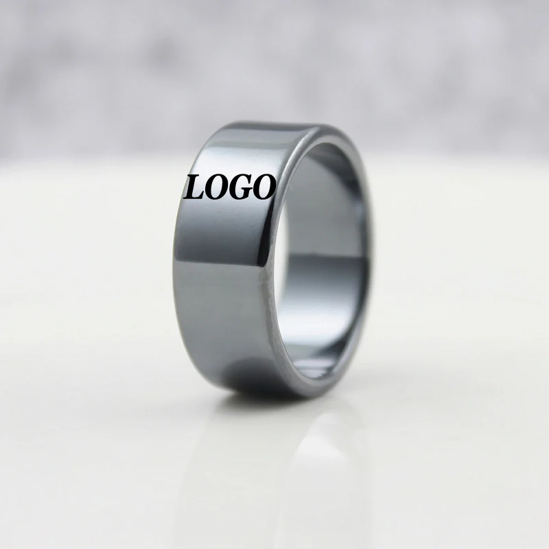 

Customized Text Pictures Or Logo 10mm Width Flat Hematite Rings for Couples Lovers (1 piece and 1 pair)HR1009-3