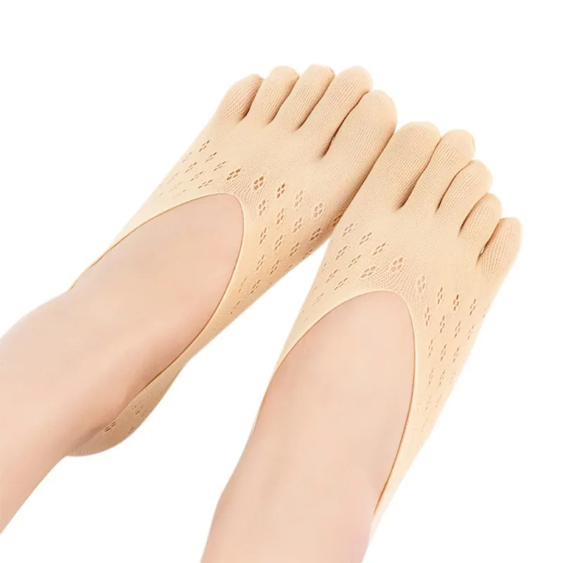 Женские бархатные сливовые Носки дышащие тапочки сетчатые невидимые неглубокие силиконовые носки-башмачки носок с пятью пальцами Тапочки - Цвет: F