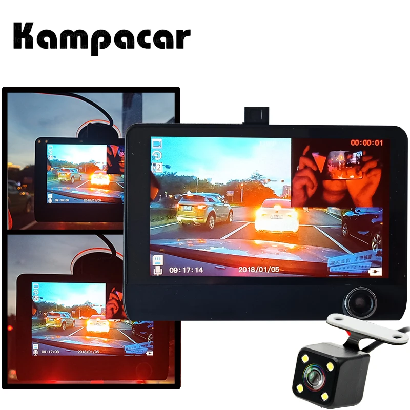 Goede Kampacar 206 Achteruitrijcamera Spiegel 4.0 inch Auto DVR Video Recorder 3 in 1 Dvr Voor Auto Mini Camera auto Full HD 1080 p Dashcam