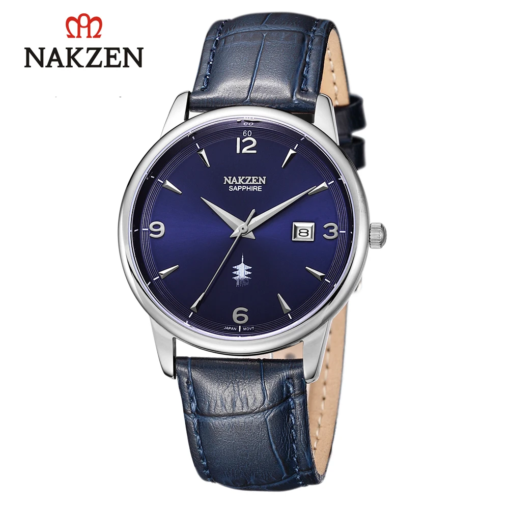 NAKZEN Классические Ультра тонкие мужские часы кварцевые из натуральной кожи