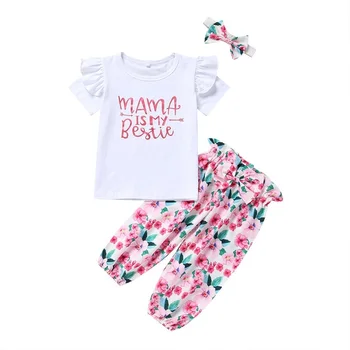 

COSPOT Baby Girls Clothes Girls Summer Clothes Suit 2Pcs Set Ruffle T Shirt+Floral Pants Baby Girl Clothes Outfit 0-2Yrs 25