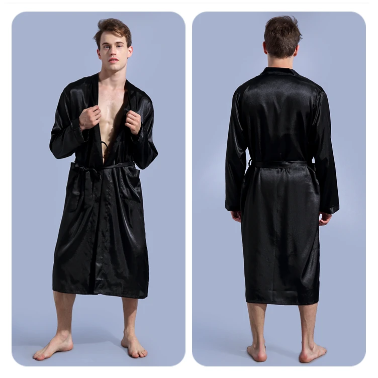 Men's Chic V-Neck Long Sleeves Robe Black