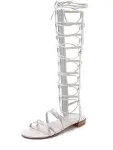 Knee high women Summer boots gladiator sandals silver gold white black khaki colors for selection open