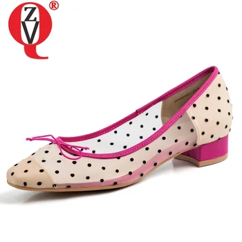 

ZVQ office woman flat shoes fashion black purple silver genuine leather women Loafers shoes mesh work women shoes