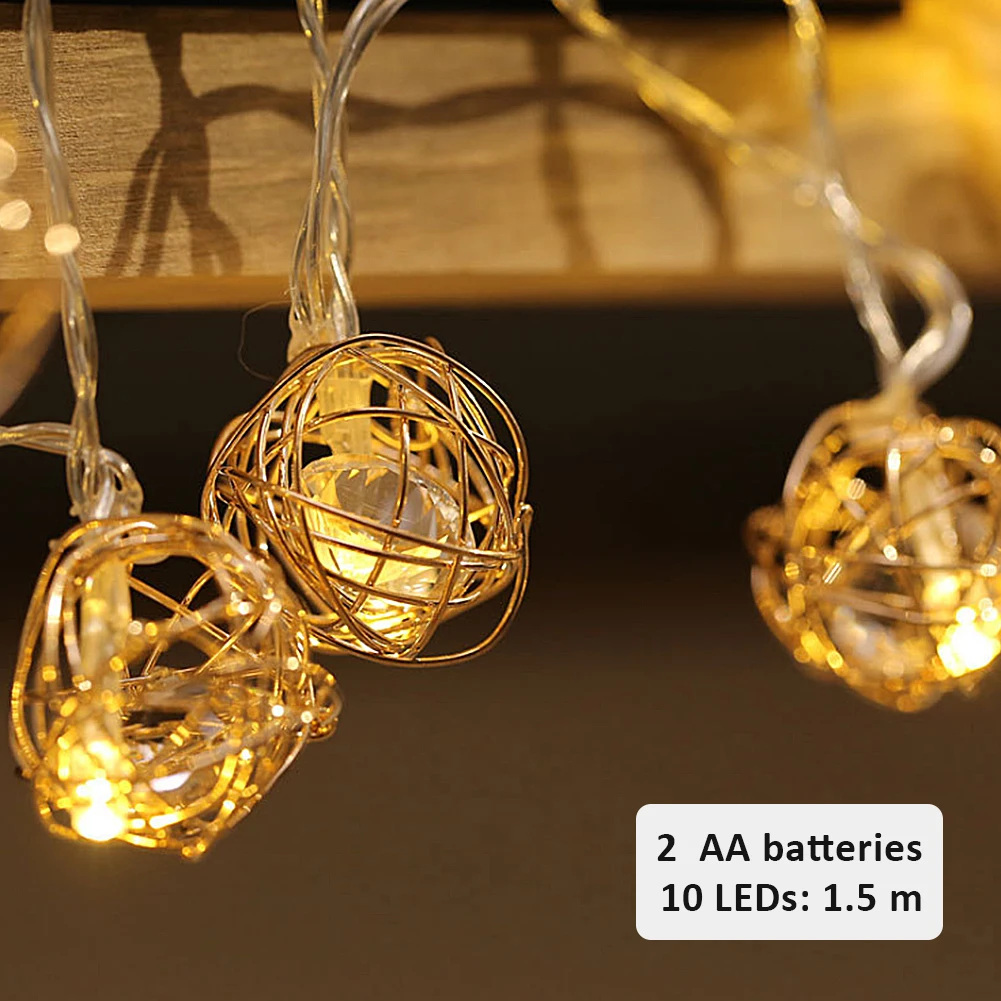 LAIDEYI 1.5m 3M Iron Metal Ball LED String Light Warm White Fairy Lights Holiday Garland Lamp for Party Wedding Christmas Decor