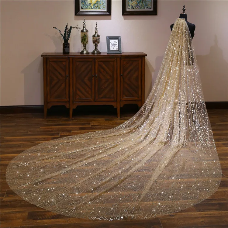 Сверкающий/шикарные женские босоножки с длинным шлейфом свадебная фата, длинная 3,5 м длиной 5 М Длинные невесты Фата Ближнего Востока модные сверкающие