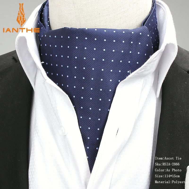 Дизайнерский Мужской Жаккардовый тканый галстук в горошек, свадебные галстуки, Новые Темно-Синие Мужские гладкие аскоты галстуки для мужчин, галстуки