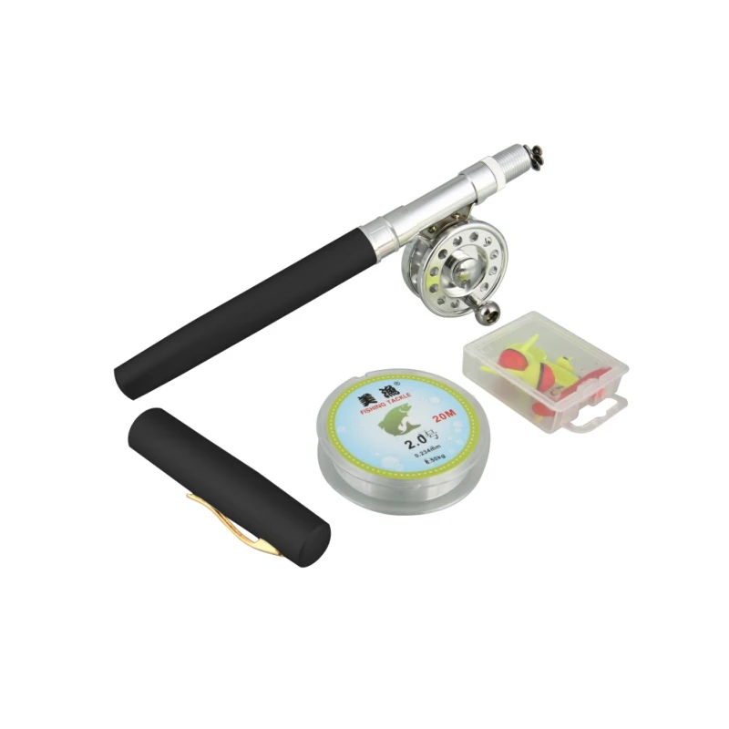 الساخن المحمولة جيب تلسكوبي البسيطة الصيد قضيب بكرة القلم شكل مطوية الصيد قضيب المجموعات يطير بكرة سبائك الألومنيوم