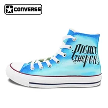 Men Women Sneakers Converse Pierce the Veil Design Hand Painted Shoes High Top Blue Canvas Sneakers Skateboarding Shoes
