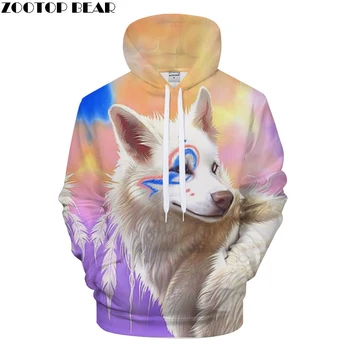

Cartoon Hoodies Wolf Hoody Men 3D Sweatshirts Male Pullover Streatwear Tracksuits Rainbow Coat Women Hoodie Drop Ship ZOOTOPBEAR