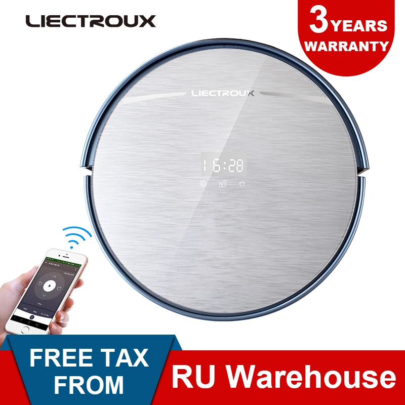 

LIECTROUX Robot Vacuum Cleaner X5S mobile WIFI APP Control Navigation Water Tank Lion battery wet&dry remote home Schedule brush