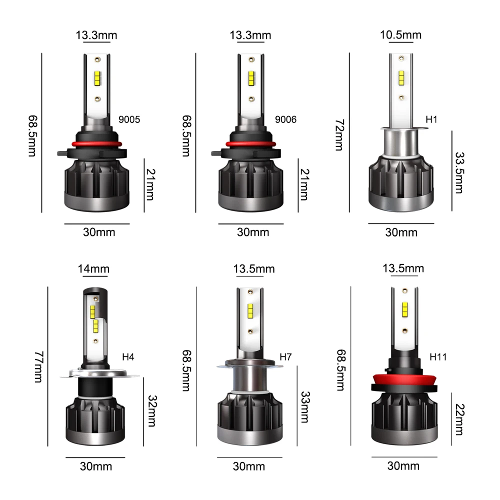 Автомобильные фары 3 led интерфейс 6000K 4000лм для H4, H1, H7, H11, 9005,9006