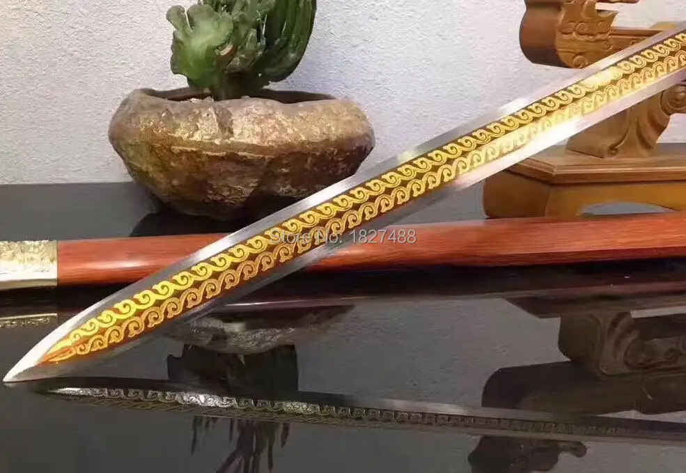 Полный Тан 8 сбоку GILT высокомарганцовистой стали blade Sharp Китайский Меч хан Цзянь/ручной работы бутик Медь Ножи встроенная