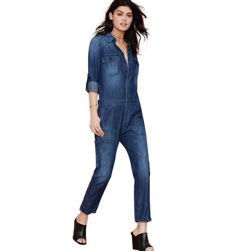 NEW Blue Jumpsuit women jeans 2016 top quality winter warm