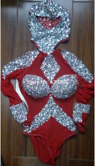 Сексуальное трико с длинным рукавом костюмы Стразы одежда со стразами черное боди для певицы Dj Марля сверкающие бриллианты Платья для вечеринок - Цвет: red