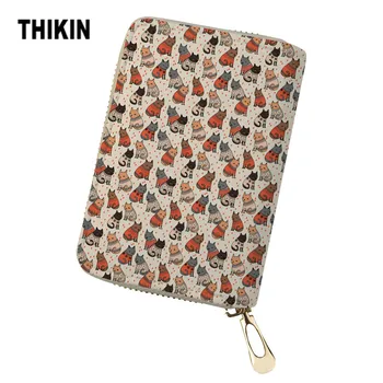 

THIKIN Funny Cat Printed ID Card Holder for Women Passport Cover Leather Card Holder Wallet for Credit cards Mini Case Coin