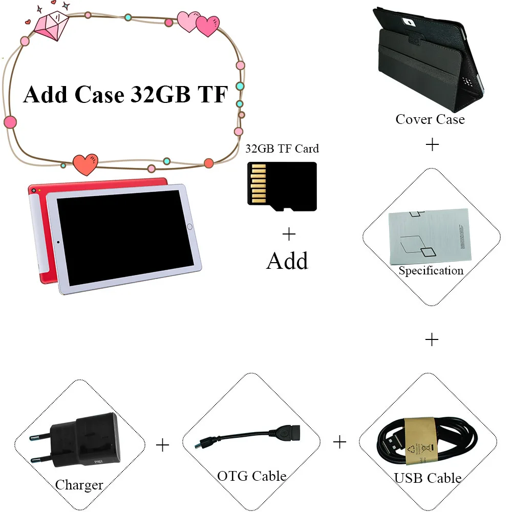 ANRY, 3G, планшет с функцией звонка, 10 дюймов, две sim-карты, слот для android 7,0, Wifi, Bluetooth, gps, четыре ядра, 4 Гб ram, 32 ГБ rom, Tab - Комплект: Add Case 32GB TF