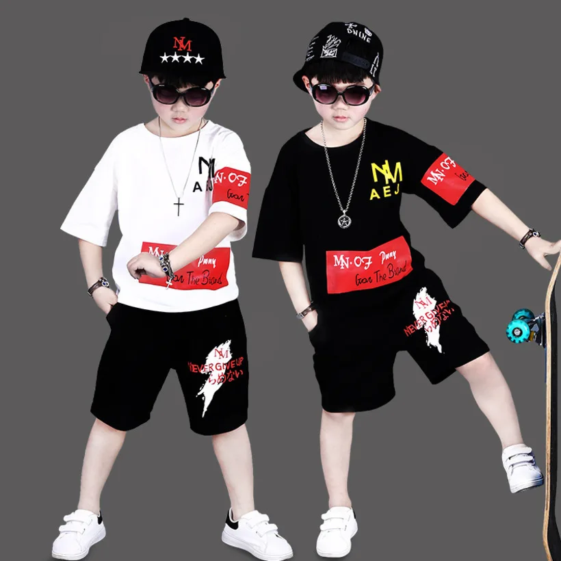 

2019 Fashion Kids Tracksuits Hip-hop Boys Summer Clothes Ensemble Garcon Brand Short Sleeve Kids Clothing Set Child Outfits