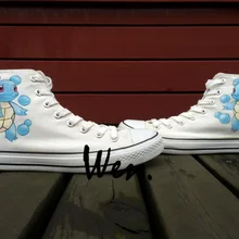 Вэнь мальчики девочки ручная роспись Аниме обувь дизайн пользовательские Покемон Карманный Монстр белки Мужские Женские высокие холщовые кроссовки