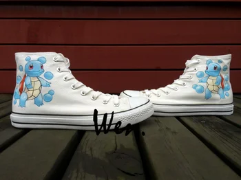 

Wen Boys Girls Hand Painted Anime Shoes Design Custom Pokemon Pocket Monster Squirtle Men Women's High Top Canvas Sneakers