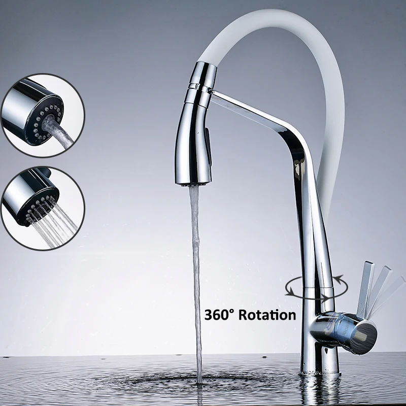 quyanre wanfan gappo chrome white black kitchen faucet singel handle mixer tap 360 rotation pull out spray kitchen mixer1