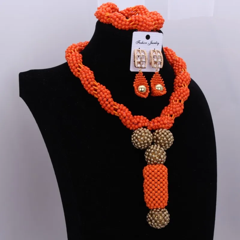 Classique afrique Dubai perles de mariage ensemble de bijoux Orange cadeaux de noël bijoux colliers