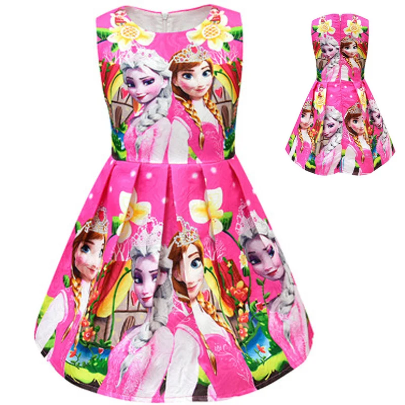 

Summer Colorful Girls Birthday Party Dress Halloween Child Girl Cosplay Costume anna Kids elsa Clothes 100% cotton vest dress