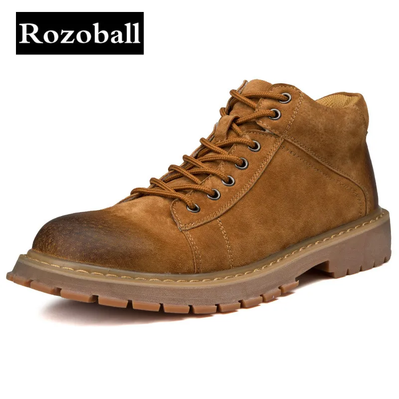 

Rozoball Boots Men Genuine Leather Shoes Fashion Winter Ankle Boots for Men Casual Shoes Footwear Male Boots botas hombre