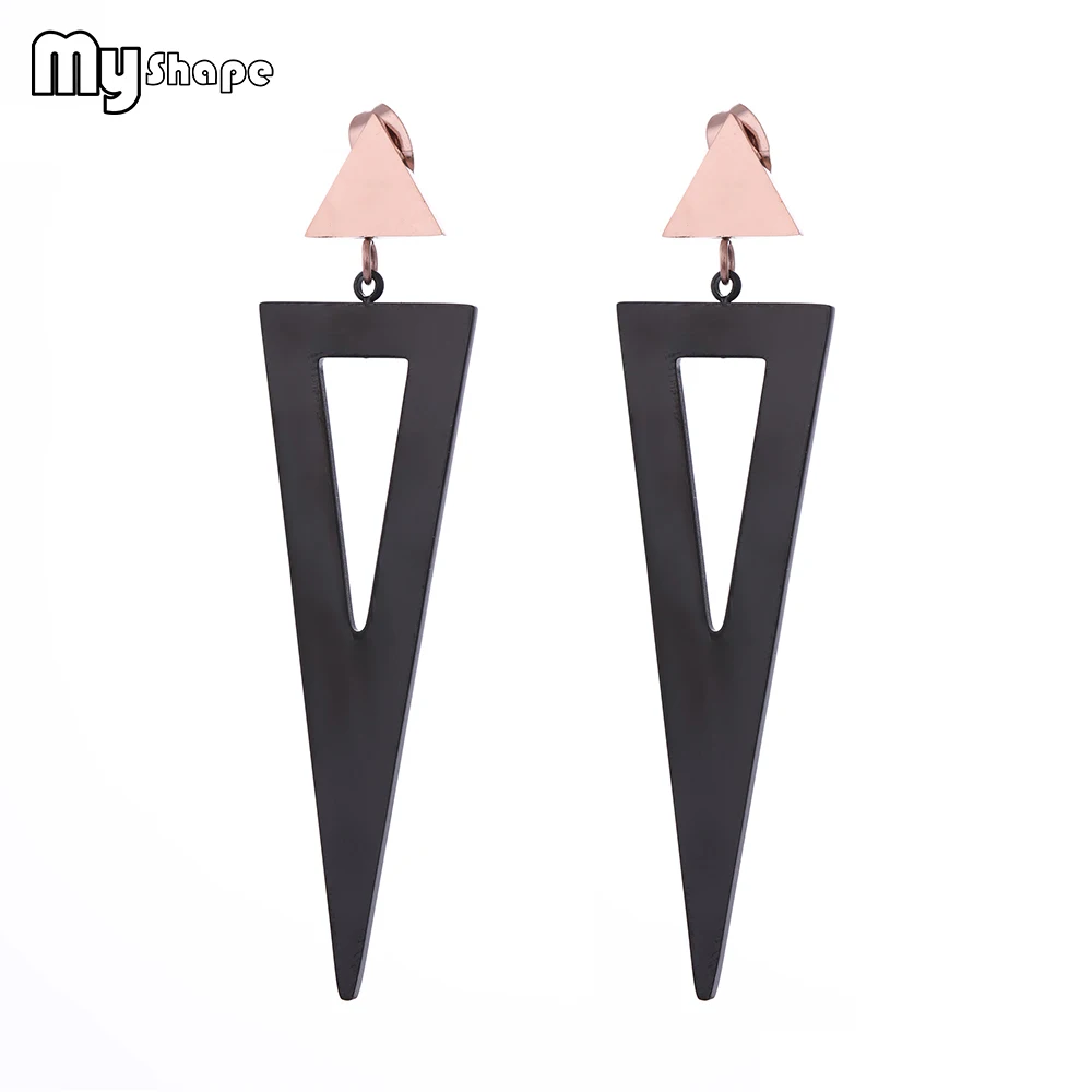 

My Shape Stainless Steel Hollow Black Triangle Long Drop Earrings Geometric Earrings Women Metal Jewelry Brincos Vintage 2019