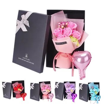 

Cute Valentine's Day Gift Box Artificial Soap Flower Roses Holding Bouquet Wedding New Year Gifts For Women Valentines Gift