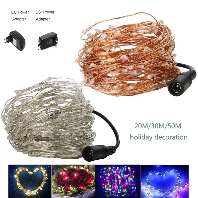 Najtaniej Girlanda żarówkowa led 20M 30M 50M lampki świąteczne wodoodporna dekoracja festiwalu na zewnątrz miedź srebrna linia EU US AC110 240V 8.14